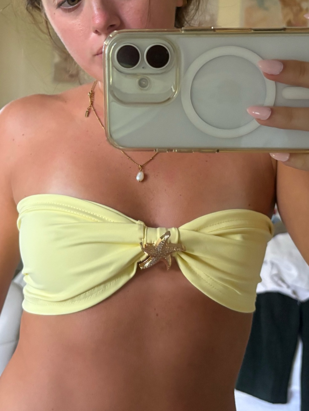 Strapless Yellow Bandeau Top with Gold Star Accent